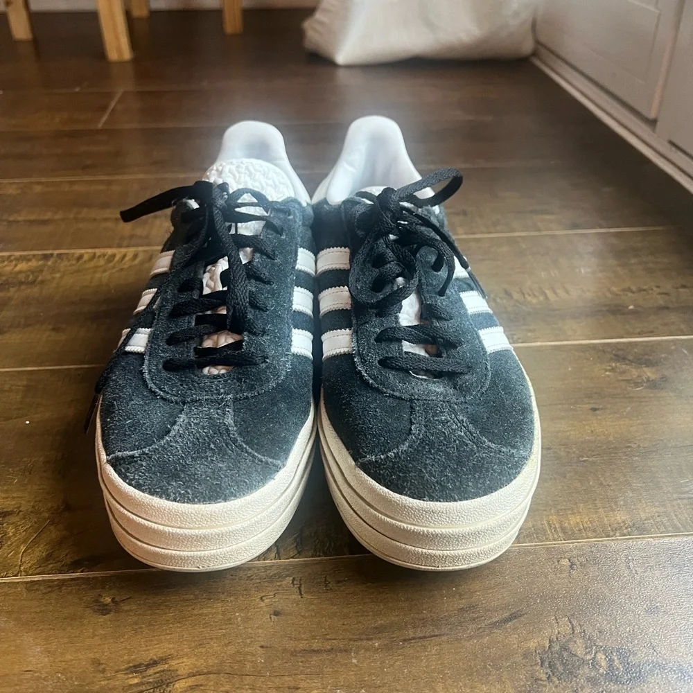 adidas Gazelle Platform Black with White Stripes